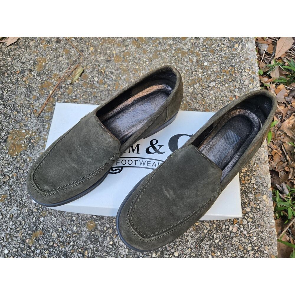 Denim & Co. Olive Suede Loafer Comfort Shoes Slip On - Women's Size 8 M